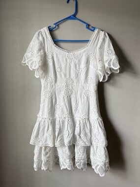 OPT White Eyelet Tiered Lace Mini Dress | Bridal Dress